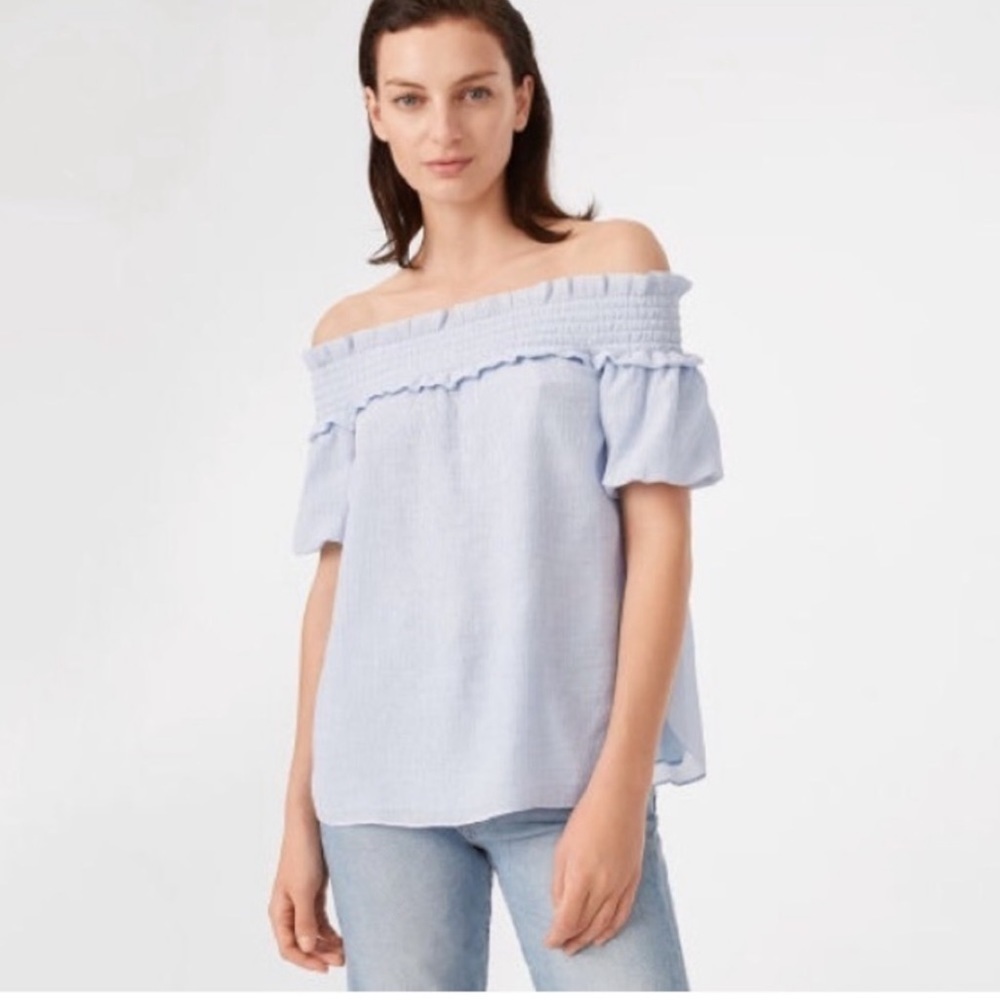 Club Monaco Torcasta Top Chemise Blue off shoulders